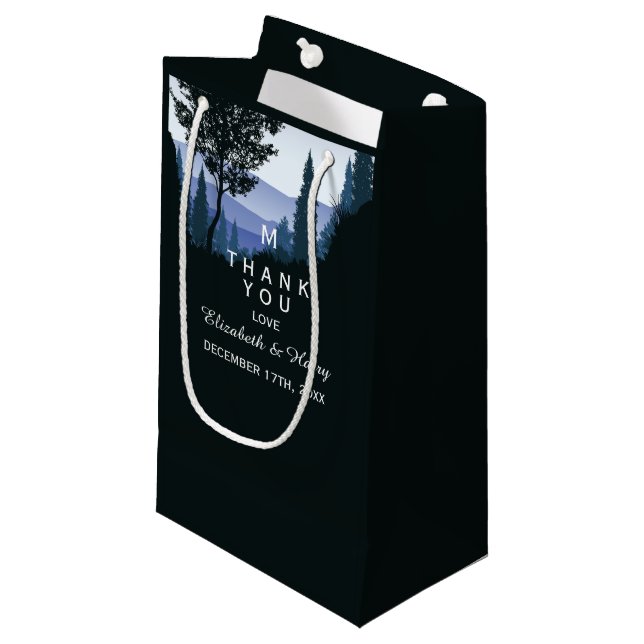 Sacola Para Presentes Pequena Floresta Azul De Madeira, Casamento Russo Obrigado (Frente inclinada)