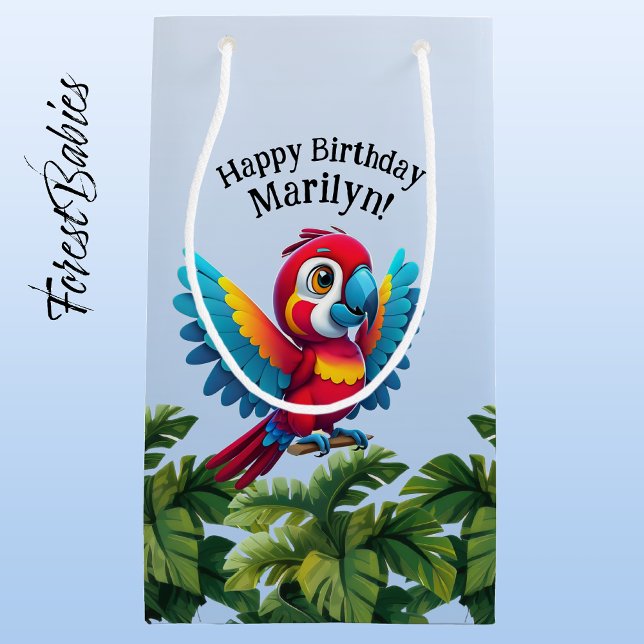 Sacola Para Presentes Pequena Floresta Tropical Selva Macaw Safari Pássaro (Macaw Parrot 🌴 Tropical Bird ForestBabies Customizable Birthday Party Animal Gift Bag)