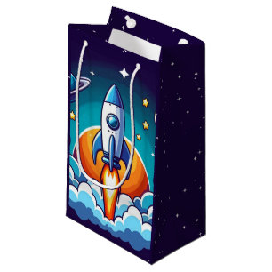 Sacola Para Presentes Pequena Foguete espacial retrô
