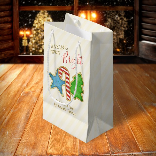 Sacola Para Presentes Pequena Foguetes de cozinheiros brancos e bonitos de Natal (Merry Christmas holiday cookie cutters gift bag.)