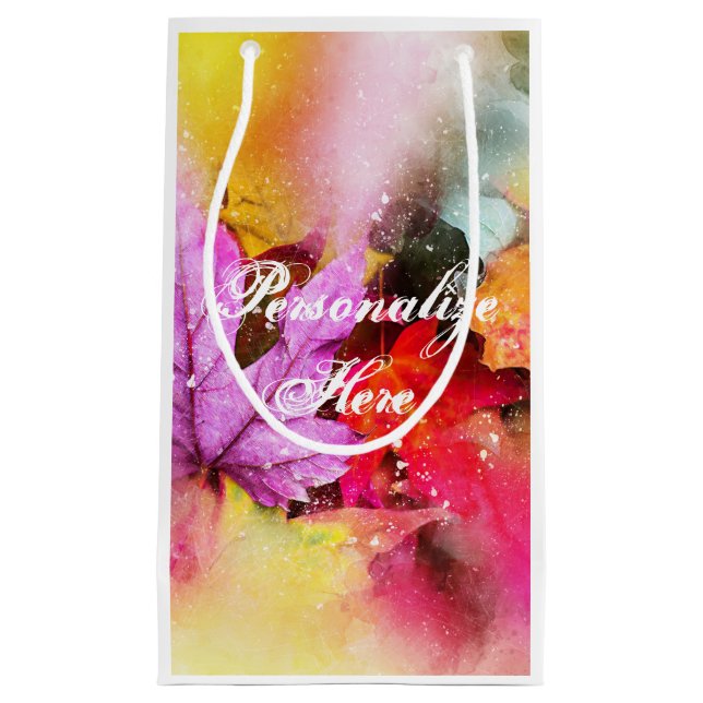 Sacola Para Presentes Pequena Folha de caroço pastel folha aquarela outono elega (Frente)