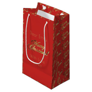Sacola Para Presentes Pequena Folha Dourado do falso do roteiro do Feliz Natal