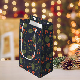Sacola Para Presentes Pequena Folhagem de Natal Moderno Holly Botanical