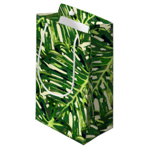 Sacola Para Presentes Pequena Folhas de Monstera Tropicais