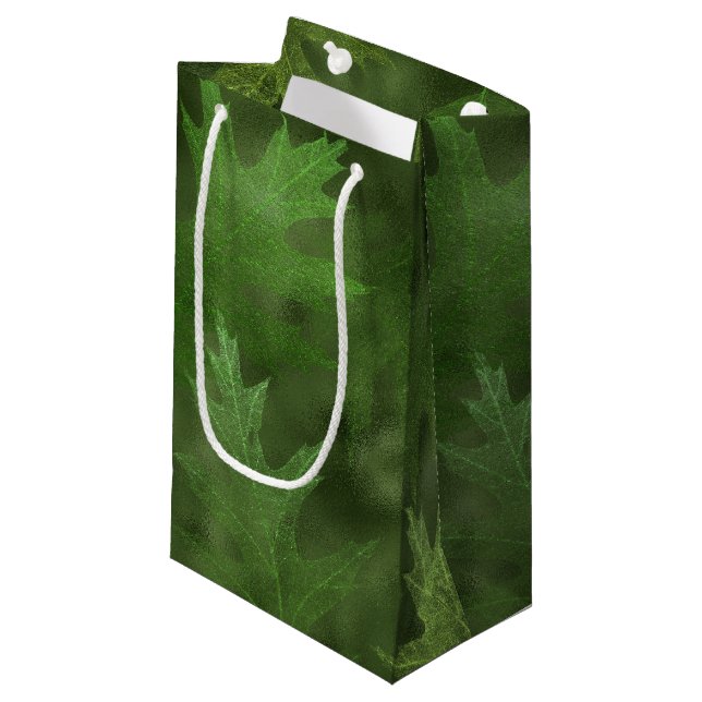 SACOLA PARA PRESENTES PEQUENA FOLHAS VERDES DO OUTONO (Frente inclinada)