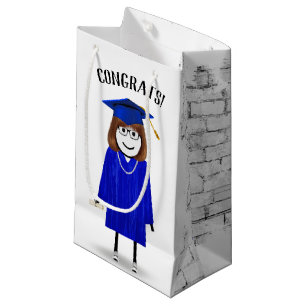 Sacola Para Presentes Pequena Formando Stick Girl com Boné Azul e Diploma