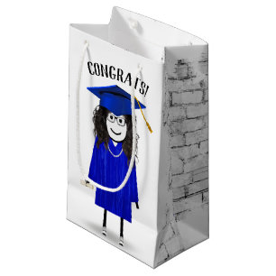 Sacola Para Presentes Pequena Formando Stick Girl com Boné Azul e Diploma