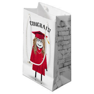Sacola Para Presentes Pequena Formando Stick Girl com Boné Vermelho e Diploma