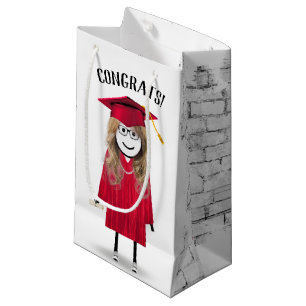 Sacola Para Presentes Pequena Formando Stick Girl com Boné Vermelho e Diploma