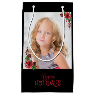 Sacola Para Presentes Pequena Foto da família Poinsettia Feriados Mais Feliz
