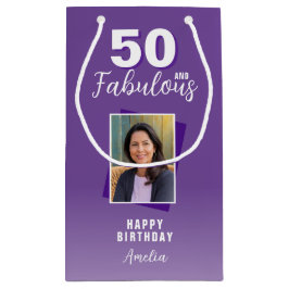 Sacola Para Presentes Pequena Foto de 50 roxas e 50.º aniversário fabuloso