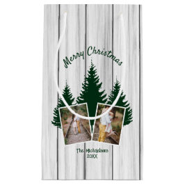 Sacola Para Presentes Pequena Foto de Natal Floresta Rústica