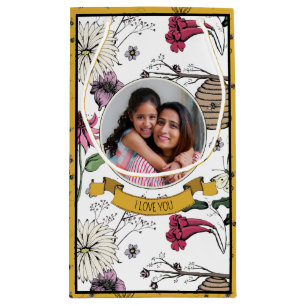 Sacola Para Presentes Pequena Foto do Dia de as mães da Rainha Negra e Dourada