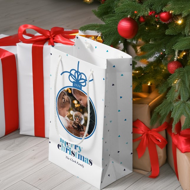 Sacola Para Presentes Pequena Foto do Ornament Blue Letters (Criador carregado)