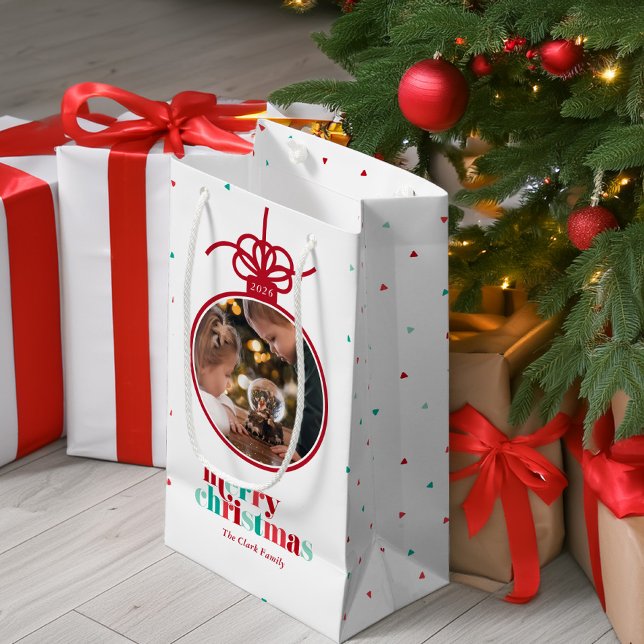 Sacola Para Presentes Pequena Foto do Ornamento das Letras Vermelhas e Verdes Fe (Criador carregado)
