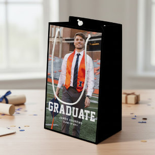 Sacola Para Presentes Pequena Foto Personalizada de Graduação Moderna