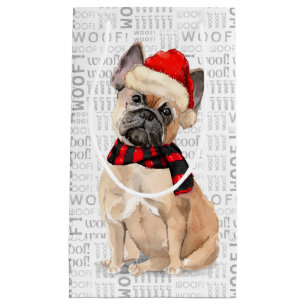 Sacola Para Presentes Pequena Francês Bulldog Woof Word Art Natal