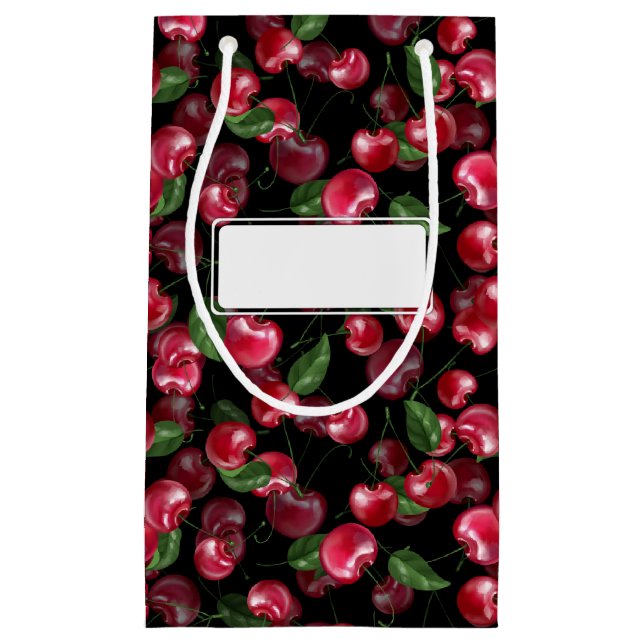 Sacola Para Presentes Pequena Fruta de cereja a preto (Frente)