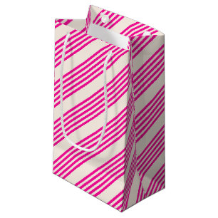 Sacola Para Presentes Pequena Fuchsia e beige cinco listras padrão