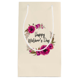 Sacola Para Presentes Pequena Fuchsia Poppies Floral Wreath Happy Dia de as mães