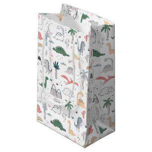 Sacola Para Presentes Pequena Fun Pastel Dinosaur Scene Pattern