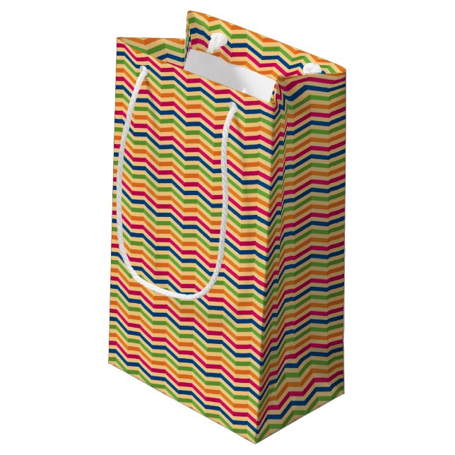 Sacola Para Presentes Pequena Fundo com as listras em retro (Verso inclinado)