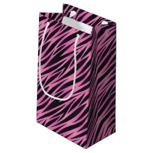 Sacola Para Presentes Pequena Fundo cor-de-rosa da listra da zebra