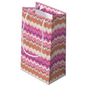 Sacola Para Presentes Pequena Fundo cor-de-rosa do ziguezague