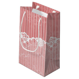 Sacola Para Presentes Pequena Fundo cor-de-rosa e branco com laço preto