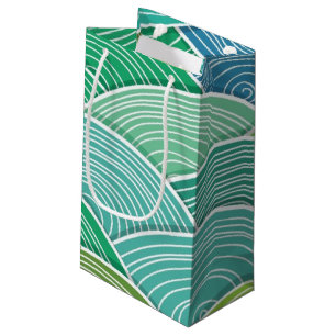 Sacola Para Presentes Pequena Fundo de ondas verdes abstratas onduladas