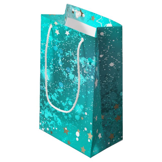 Sacola Para Presentes Pequena Fundo do Mint Turquoise Foil (Frente inclinada)