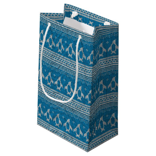 Sacola Para Presentes Pequena Fundo feito malha azul (Verso inclinado)