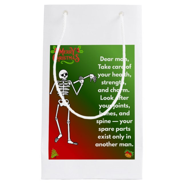 Sacola Para Presentes Pequena Funny Christmas Skeleton Wishes for man (Frente)