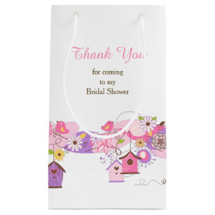 Sacola Para Presentes Pequena Gaiolas de Pássaros Florais Rosa e Roxo Agradecime