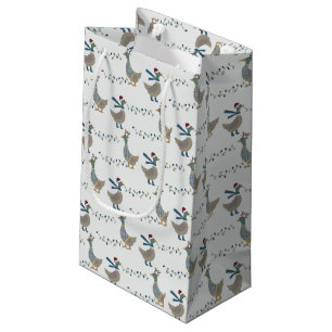 Sacola Para Presentes Pequena Ganso de Natal em Branco