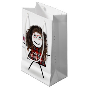 Sacola Para Presentes Pequena Garota de Aniversário com Vidro de Vinho