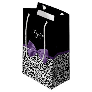 Sacola Para Presentes Pequena Garota Leopard Imprima Bonito Faixa Roxa com Nome