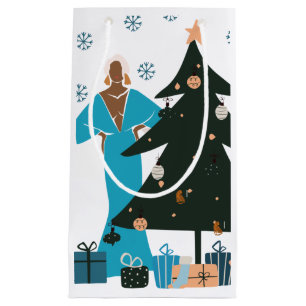 Sacola Para Presentes Pequena Garota Negra Saco de Natal com Cabelo Branco