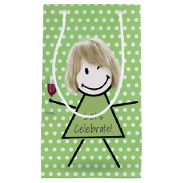 Sacola Para Presentes Pequena Garota Vencendo De Aniversário Nas Bolinhas