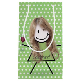 Sacola Para Presentes Pequena Garota Vencendo De Aniversário Nas Bolinhas