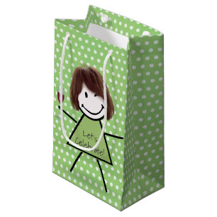 Sacola Para Presentes Pequena Garota Vencendo De Aniversário Nas Bolinhas
