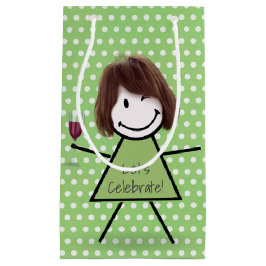 Sacola Para Presentes Pequena Garota Vencendo De Aniversário Nas Bolinhas