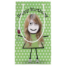 Sacola Para Presentes Pequena Garota Vestida de Aniversário com Vidro de Vinho