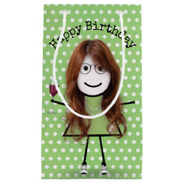 Sacola Para Presentes Pequena Garota Vestida de Aniversário com Vidro de Vinho