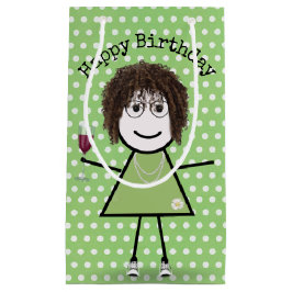 Sacola Para Presentes Pequena Garota Vestida de Aniversário com Vidro de Vinho