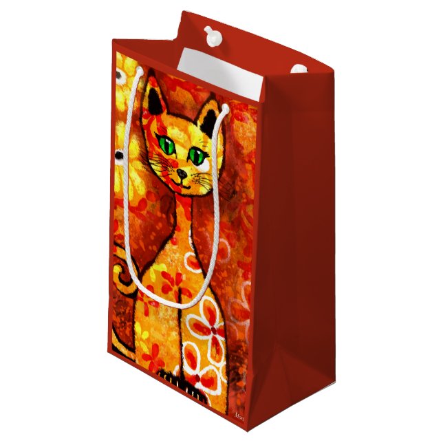 Sacola Para Presentes Pequena Gatinho De Gato Quimológico Retro Amarelo Amarelo  (Frente inclinada)