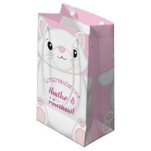 Sacola Para Presentes Pequena Gatinho do Chá de fraldas Gato Rosa
