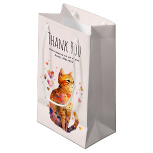 Sacola Para Presentes Pequena Gato Bonito de Tabby com Partido dos Corações Obri