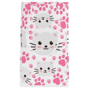 Sacola Para Presentes Pequena Gato branco e pata rosa, de cor branca