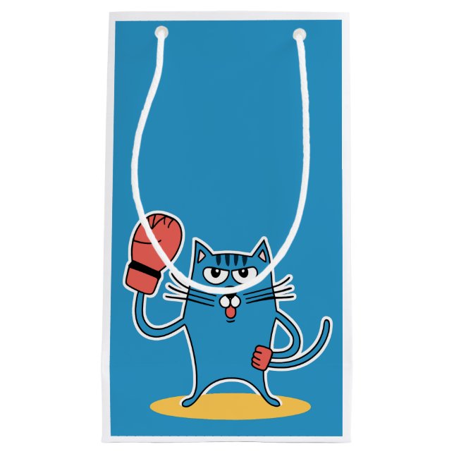 Sacola Para Presentes Pequena Gato com luvas de boxe (Frente)